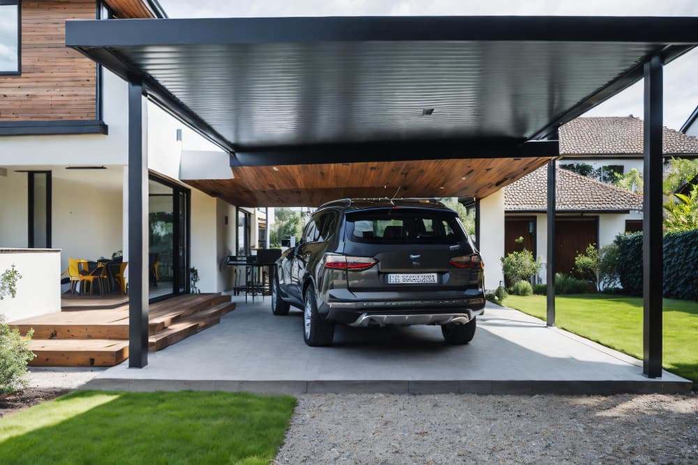 Carport en acier moderne dans une maison
