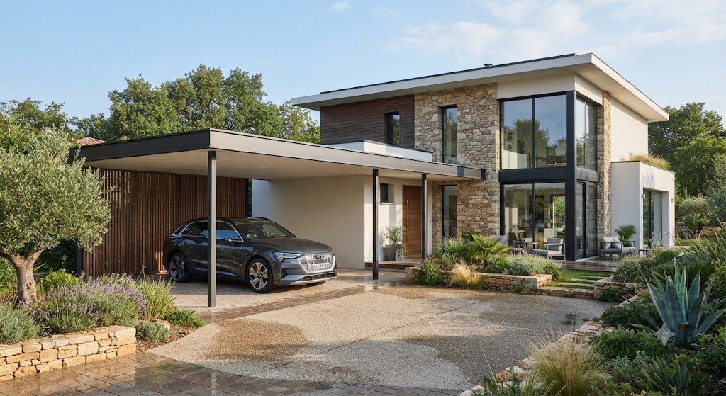 Carport voiture maison